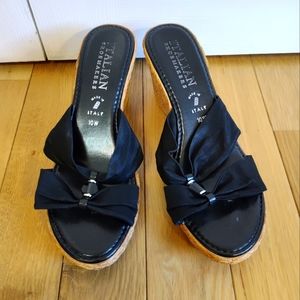 Italian shoemakers black wedge sandals, Size 10w, very good condition.